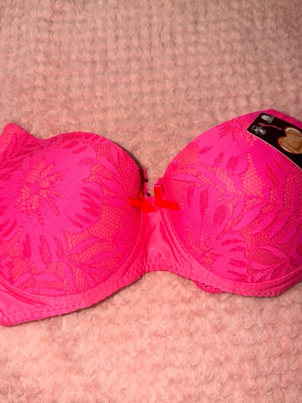 & Other Stories Floral Lace Strapless Push-Up Bra in Hot Pink